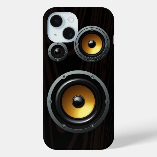 Fashionable Retro Wood Grain Speaker Trio iPhone 15 Case