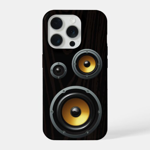 Fashionable Retro Wood Grain Speaker Trio iPhone 15 Pro Case