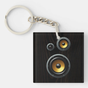 Fashionable Retro Wood Grain Speaker Trio Keychain