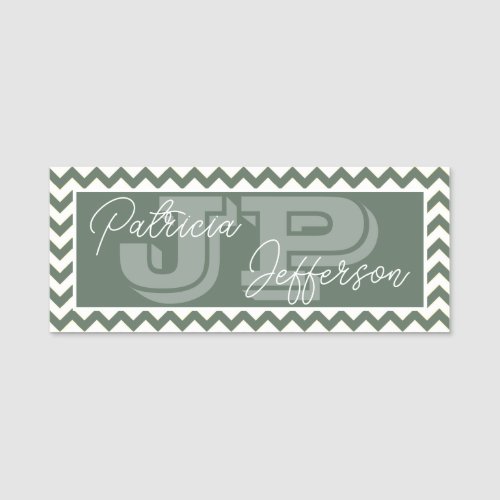 Fashionable Sage Green Chevron Unique Monogrammed Name Tag