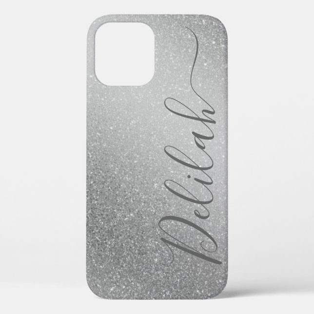 Fashionable Silver Glitter Gray Calligraphy Name Case-Mate iPhone Case (Back)