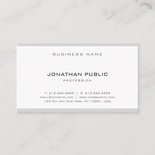 Fashionable Simple Design Grey White Minimalistic Business Card