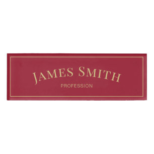 Fashionable Spicy Dark Red Minimalist Professional Name Tag