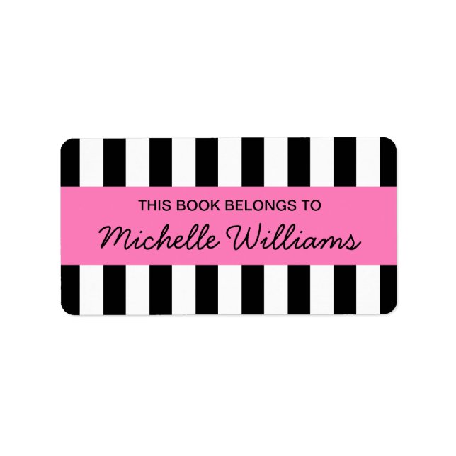 Fashionable stripes pink panel bookplates (Front)