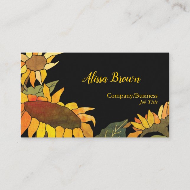 Fashionable Sunflowers Professional Business Card (Front)