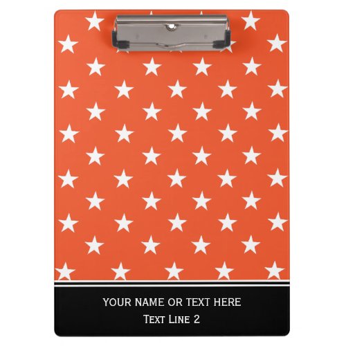 Fashionable Tangerine Tango Orange and White Stars Clipboard