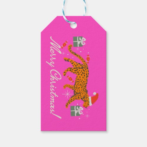 Fashionable tiger with red lips and hat gift tag