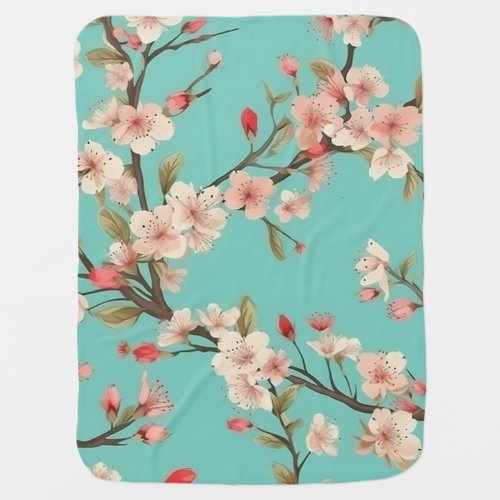 Fashionable Turquoise Cherry Blossom Baby Blanket