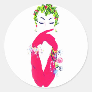 Fashionable Vintage Women Jingle All the Way Classic Round Sticker