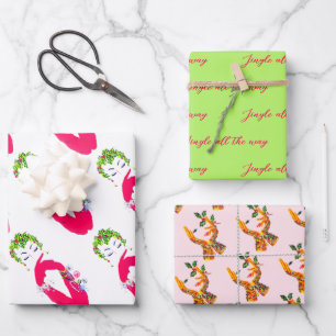 Fashionable Vintage Women Jingle All the Way Wrapping Paper Sheets