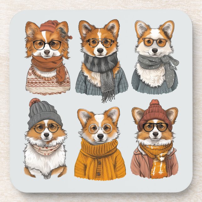 Fashionable Welsh Corgi Dogs Beverage Coaster (Front)