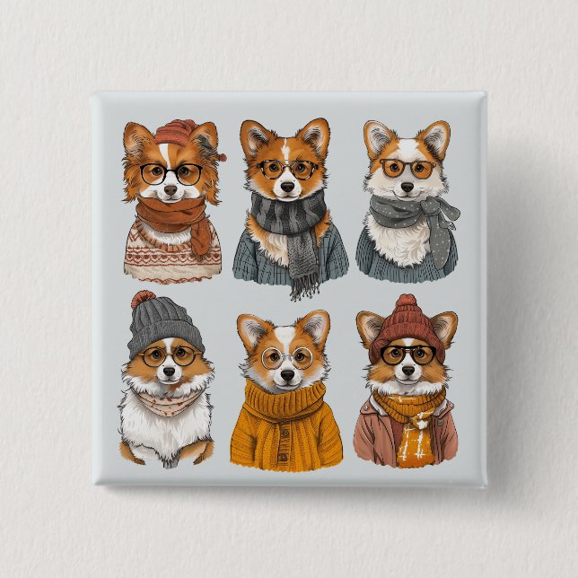 Fashionable Welsh Corgi Dogs Button (Front)