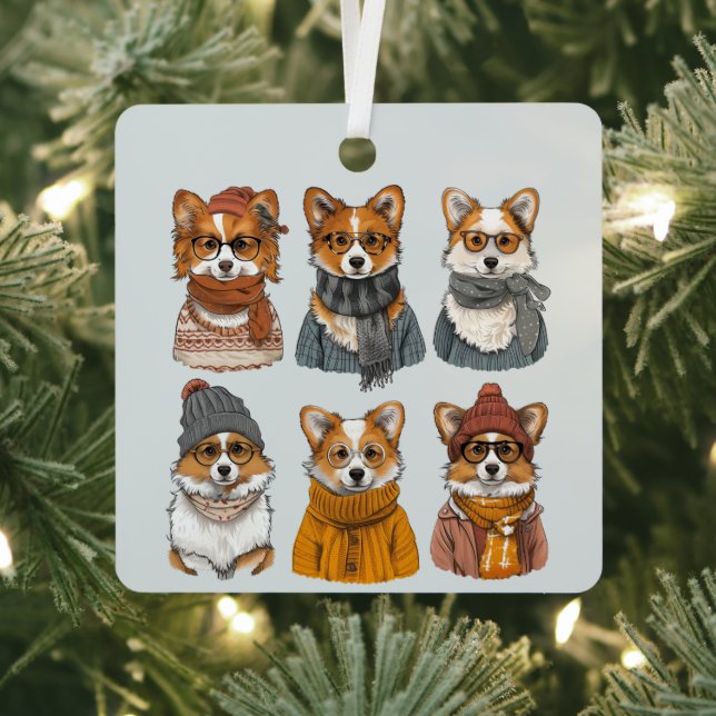 Fashionable Welsh Corgi Dogs Metal Ornament (Insitu)