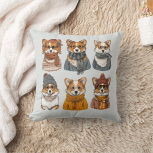 Fashionable Welsh Corgi Dogs Throw Pillow