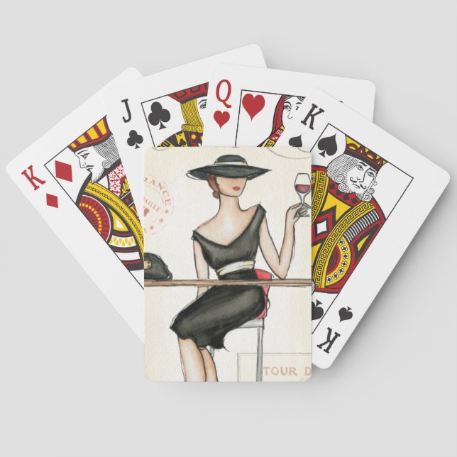 Fashionable Woman and Wine Glass Poker Cards (Back)