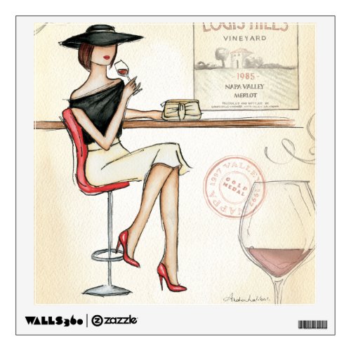 Fashionable Woman Drinking Wine Wall Decal
