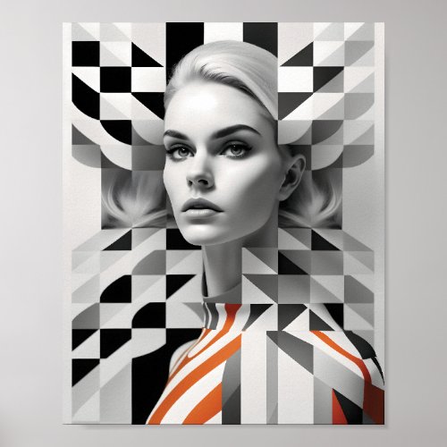 Fashionable Woman Optical Illusion Black And White Poster