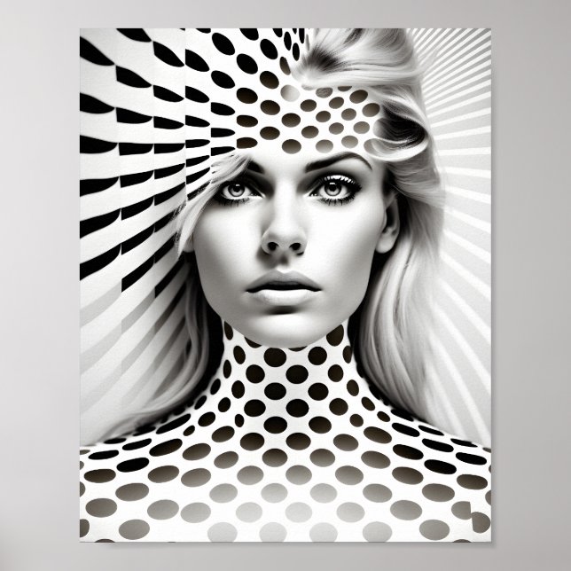 Fashionable Woman Optical Illusion Black And White Poster (Front)