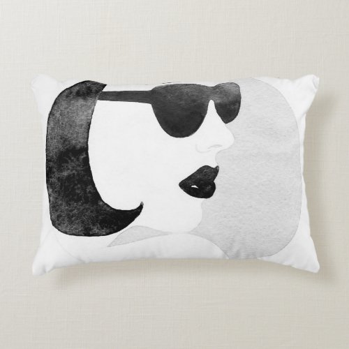 Fashionable Woman Sunglasses Illustration Accent Pillow