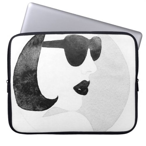Fashionable Woman Sunglasses Illustration Laptop Sleeve