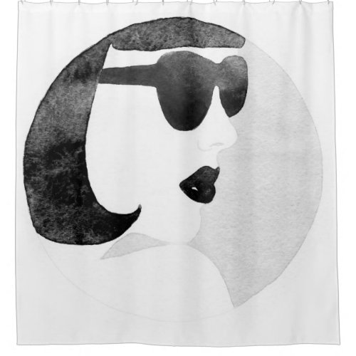 Fashionable Woman Sunglasses Illustration Shower Curtain