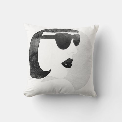 Fashionable Woman Sunglasses Illustration Throw Pillow