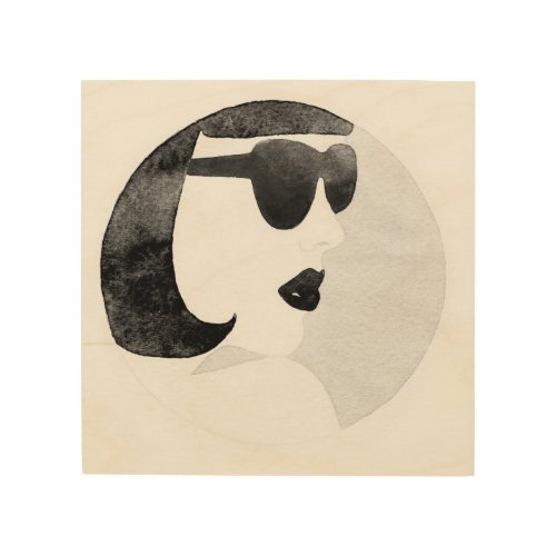 Fashionable Woman Sunglasses Illustration Wood Wall Art