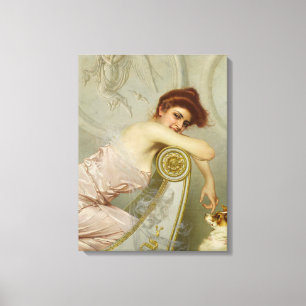 Fashionably Beautiful Woman Teasing Her Puppy Dog Canvas Print