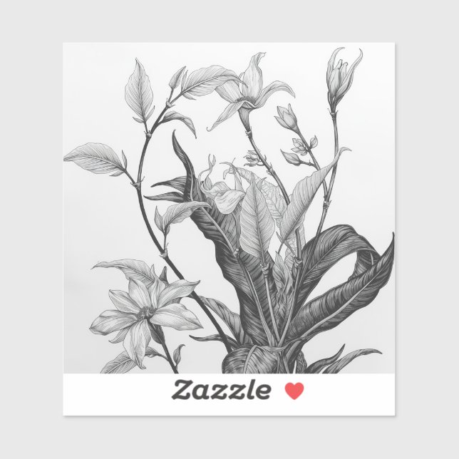 Fashioned by Nature: Intricate Black & White Plant Sticker (Sheet)