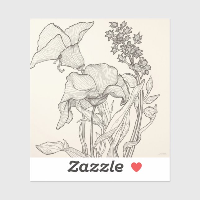 Fashioned by Nature: Intricate Black & White Plant Sticker (Sheet)