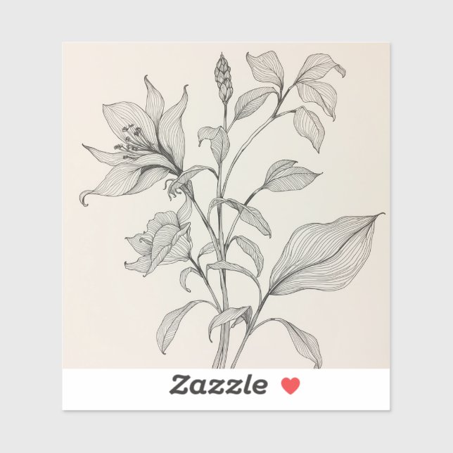 Fashioned by Nature: Intricate Black & White Plant Sticker (Sheet)