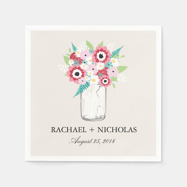 Fashionista Bloom Mason Jar | Wedding Paper Napkins (Front)