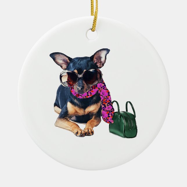 Fashionista Chihuahua Ceramic Ornament (Front)