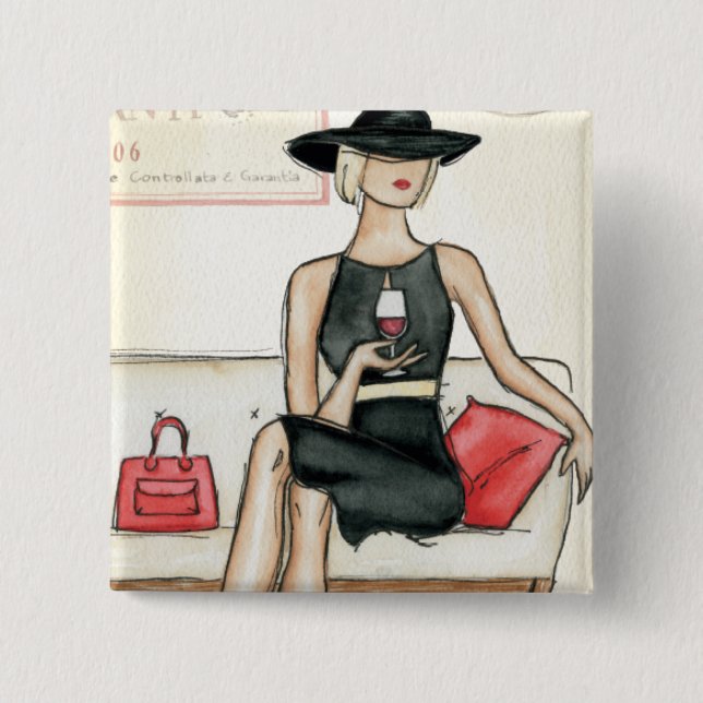 Fashionista Drinking Wine Pinback Button (Front)
