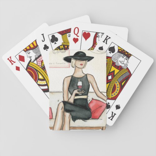 Fashionista Drinking Wine Playing Cards