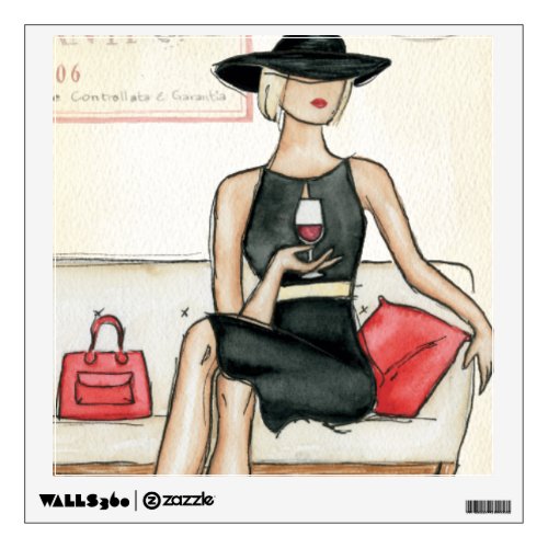 Fashionista Drinking Wine Wall Sticker