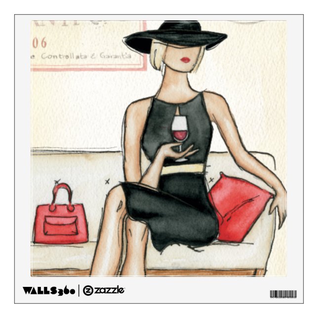 Fashionista Drinking Wine Wall Sticker (Front)