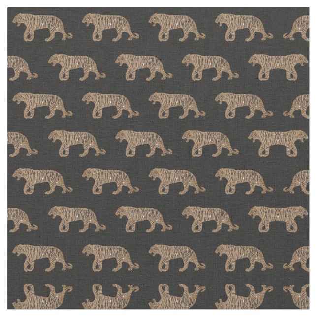 Fashionista Gold Black Glitter Tiger Pattern Fabric (Close Up)