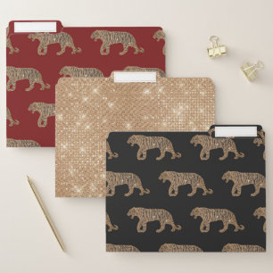 Fashionista Gold Black Glitter Tiger Pattern File Folder