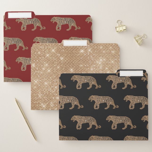 Fashionista Gold Black Glitter Tiger Pattern File Folder (Set)