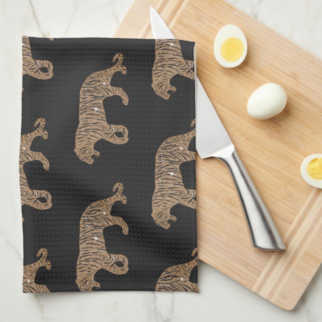 Fashionista Gold Black Glitter Tiger Pattern Kitchen Towel (Quarter Fold)