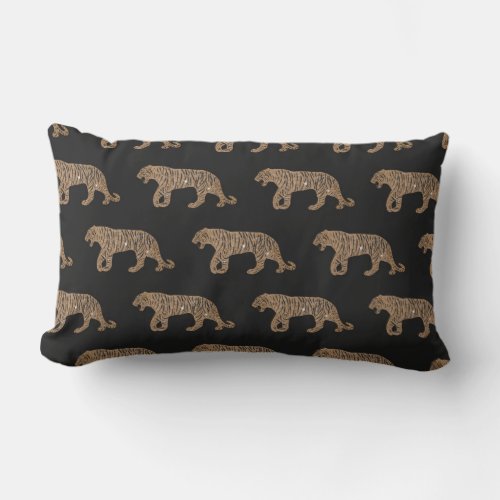 Fashionista Gold Black Glitter Tiger Pattern Lumbar Pillow