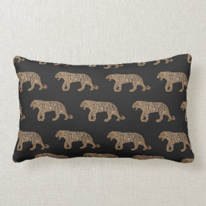 Fashionista Gold Black Glitter Tiger Pattern Lumbar Pillow