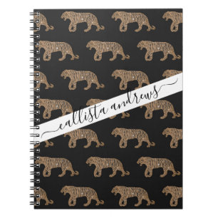 Fashionista Gold Black Glitter Tiger Pattern Notebook