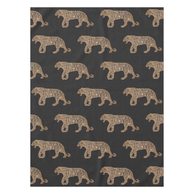 Fashionista Gold Black Glitter Tiger Pattern Tablecloth (Front)