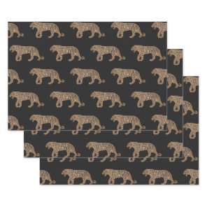 Fashionista Gold Black Glitter Tiger Pattern Wrapping Paper Sheets
