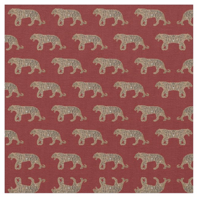 Fashionista Gold Black Red Glitter Tiger Pattern Fabric (Close Up)