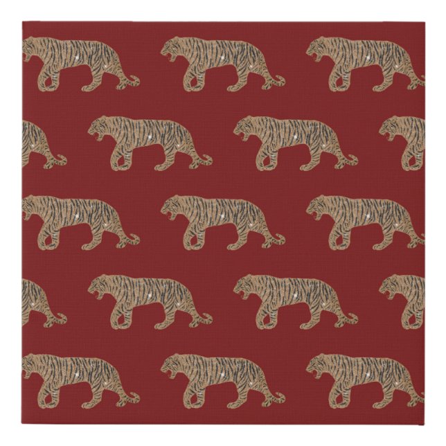Fashionista Gold Black Red Glitter Tiger Pattern Faux Canvas Print (Front)