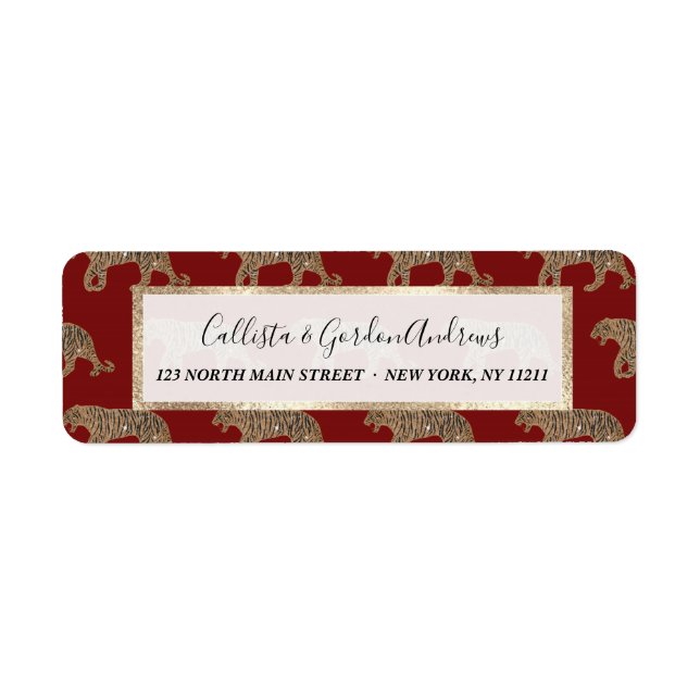 Fashionista Gold Black Red Glitter Tiger Pattern Label (Front)