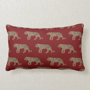 Fashionista Gold Black Red Glitter Tiger Pattern Lumbar Pillow